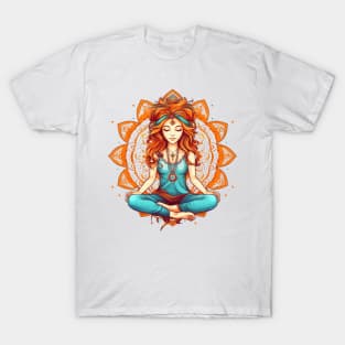 Yoga Girl And Mandala #5 T-Shirt